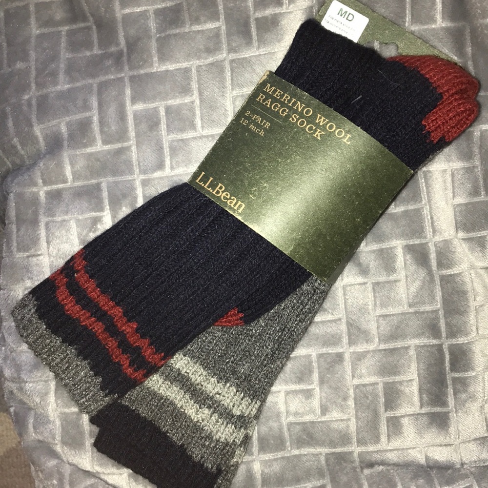 *NEW* LL Bean Merino Wool Rag Socks 12” Med 2pair